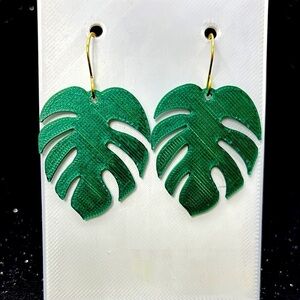 Green Monstera Earrings